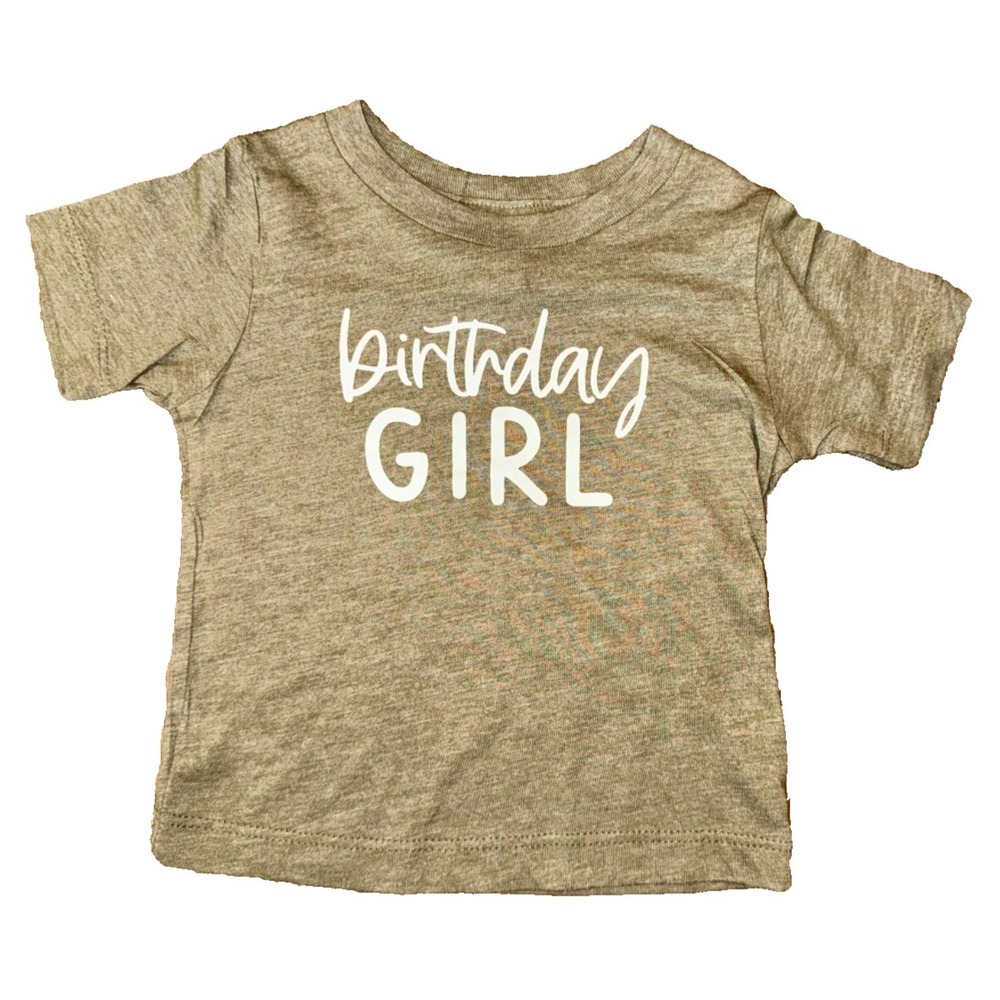 Bella Canvas First 1st Birthday Tee‎ Shirt Girl 12-18 Months Olive Green White